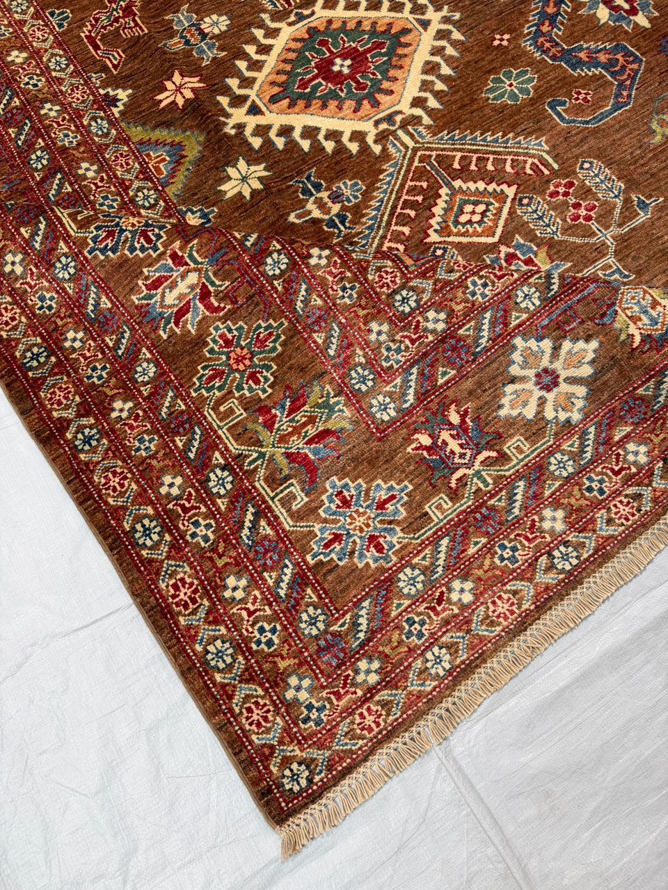 Hand-Knotted Vegetable Dye Kazak Rug from Pakistan,  9' 3" x 12'