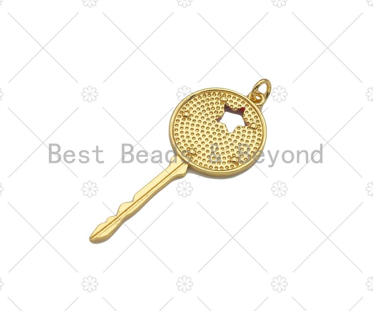 Colorful Enamel Key with Hollow Out Star Shape Pendant, 18K Gold Filled Enamel Key Charm,18x43mm,Sku#L574