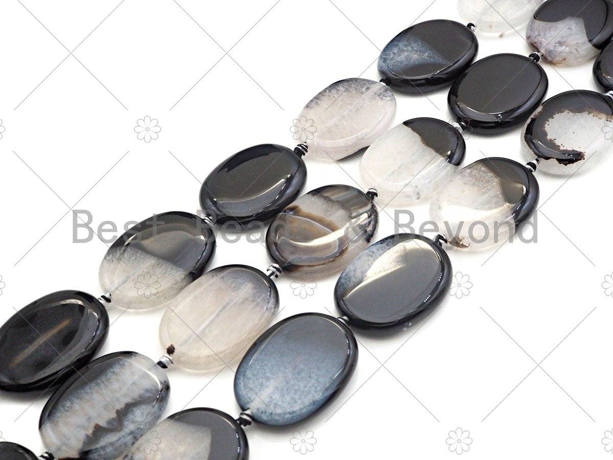 High Quality Natural Black White Druzy Agate Beads, 30x40mm Oval Smooth Agate, Necklace Bracelet Earring Jewelry,15.5'' Full Strand,Sku#YK04