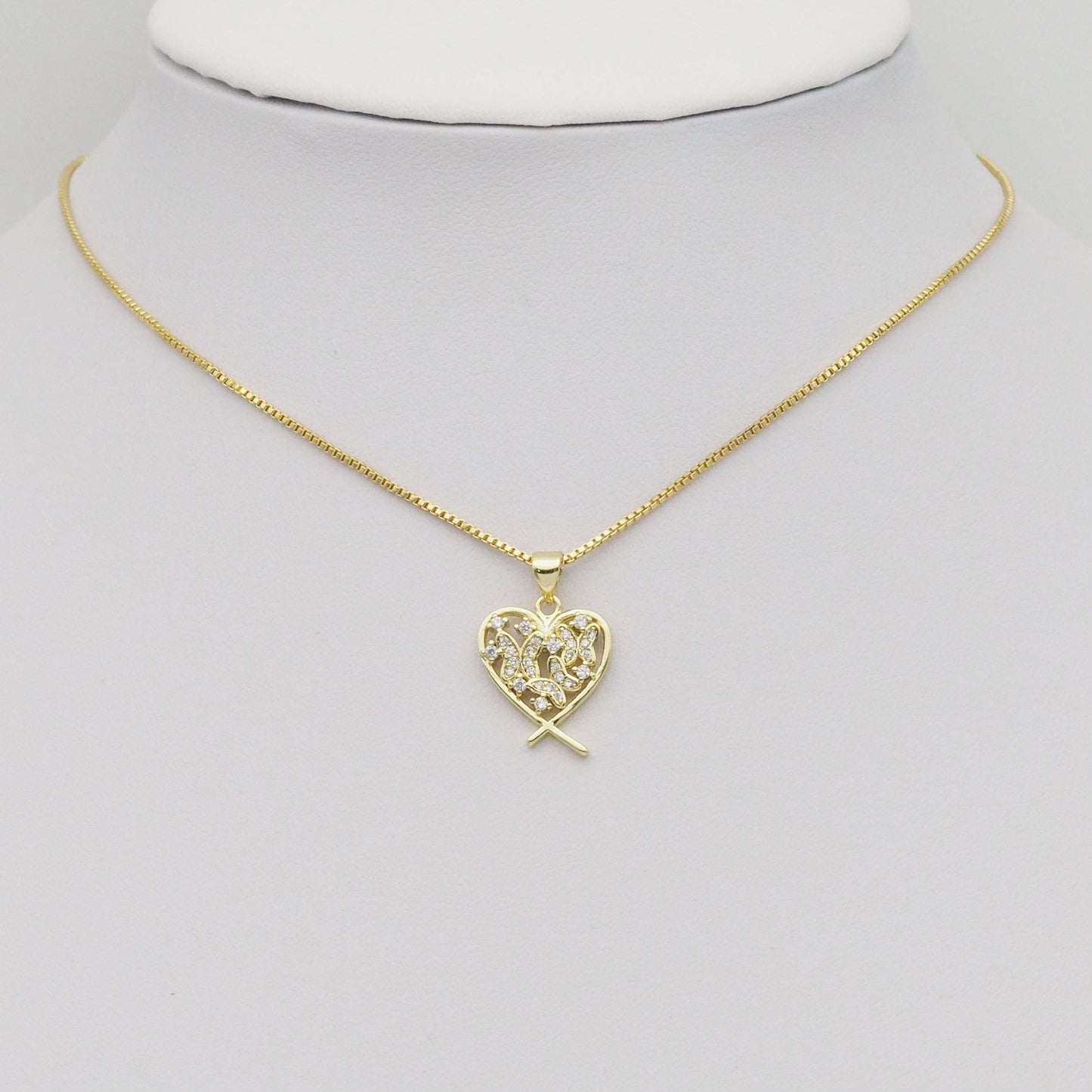 Gold CZ Butterfly On Heart Charm, Sku#LK887