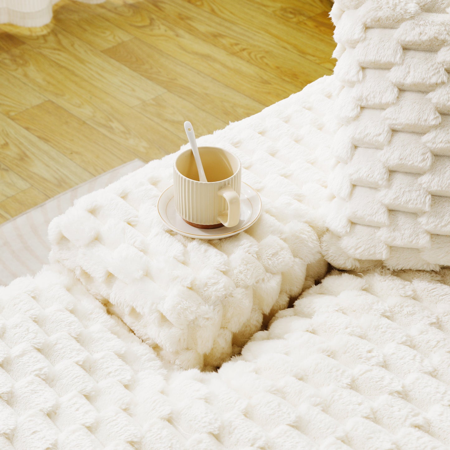 White Turtle Velvet Versatile Sofa: Convertible Twin-Seat with Left Chaise Lounge