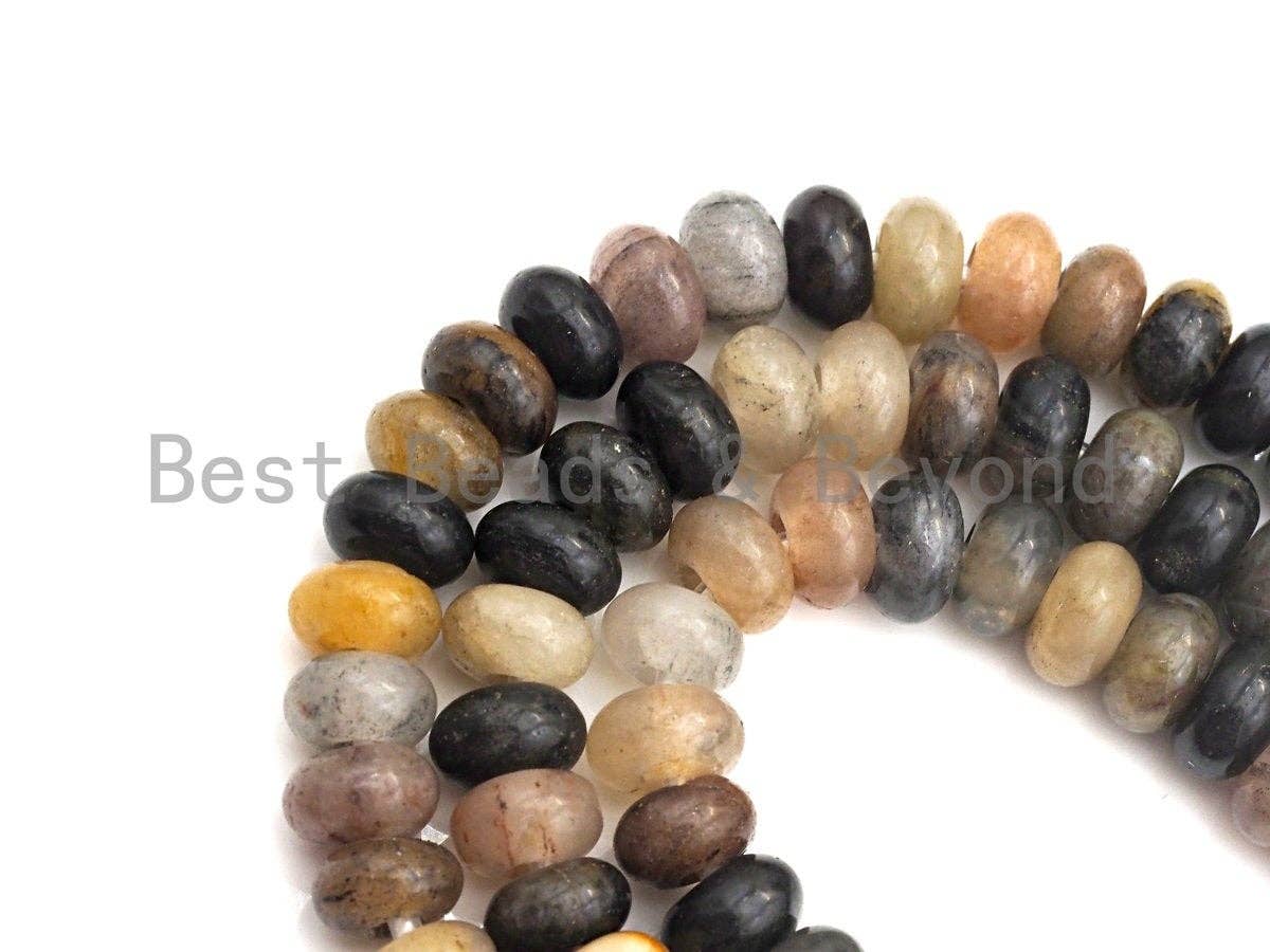 2mm Large Hole Natural Chinese Tourmaline Beads, Rondelle Smooth 6x10mm/5x8mm, 8" Long Strands, sku#U722