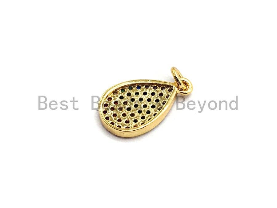 9x15mm CZ Rainbow Color Micro Pave Teardrop Shaped Pendant,CZ Paved Teardrop Charm Gold,Silver,Rose Gold,Gunmetal plated,sku#F746