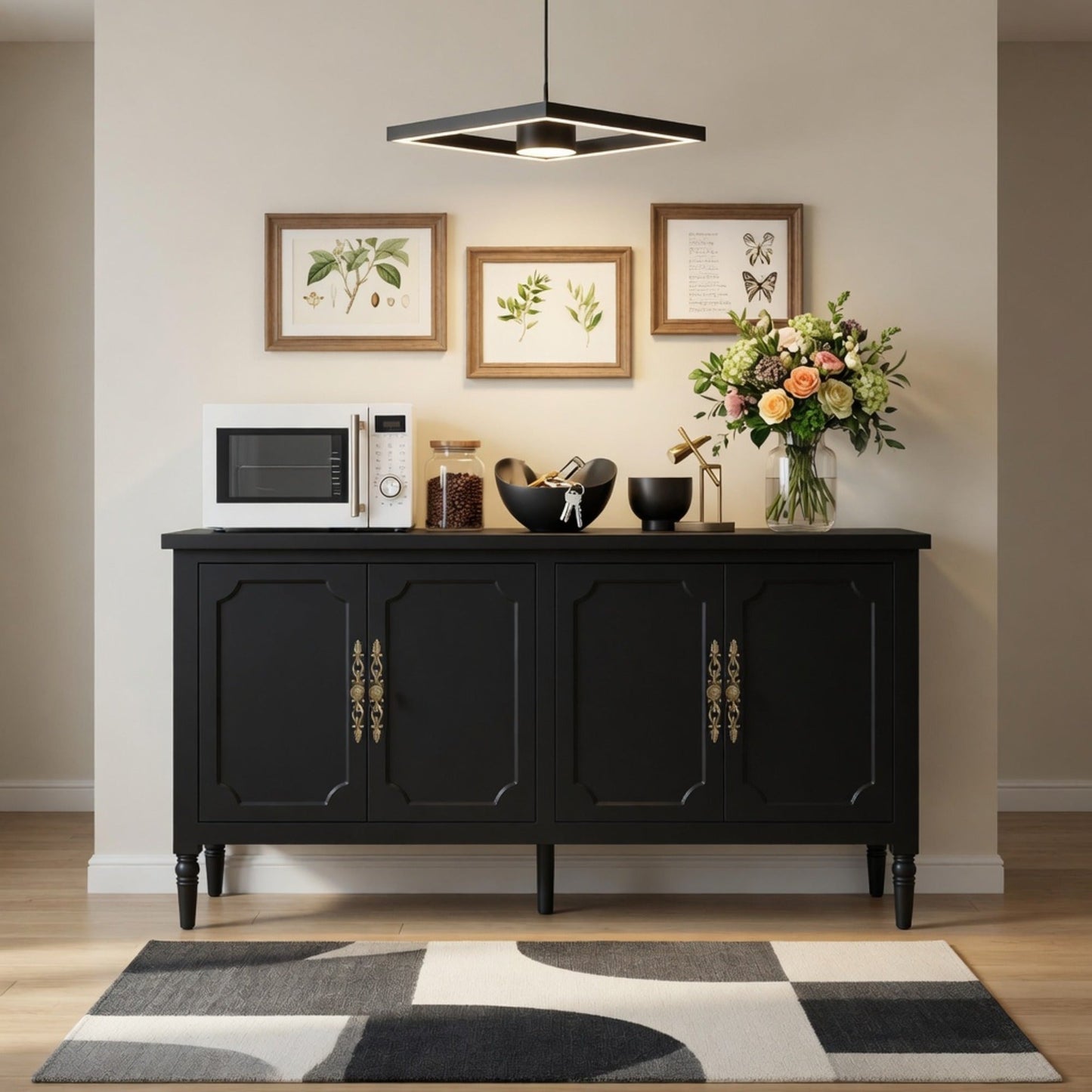 58.9" Stain Black Buffet Cabinet