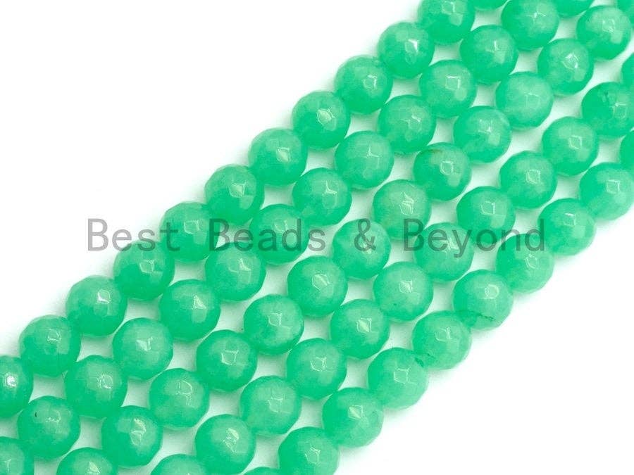 Chrysoprase Jade Round Faceted Beads, 6mm/8mm/10mm/12mm Green Color Jade Gemstone Beads, 15.5inch strand, SKU#U438