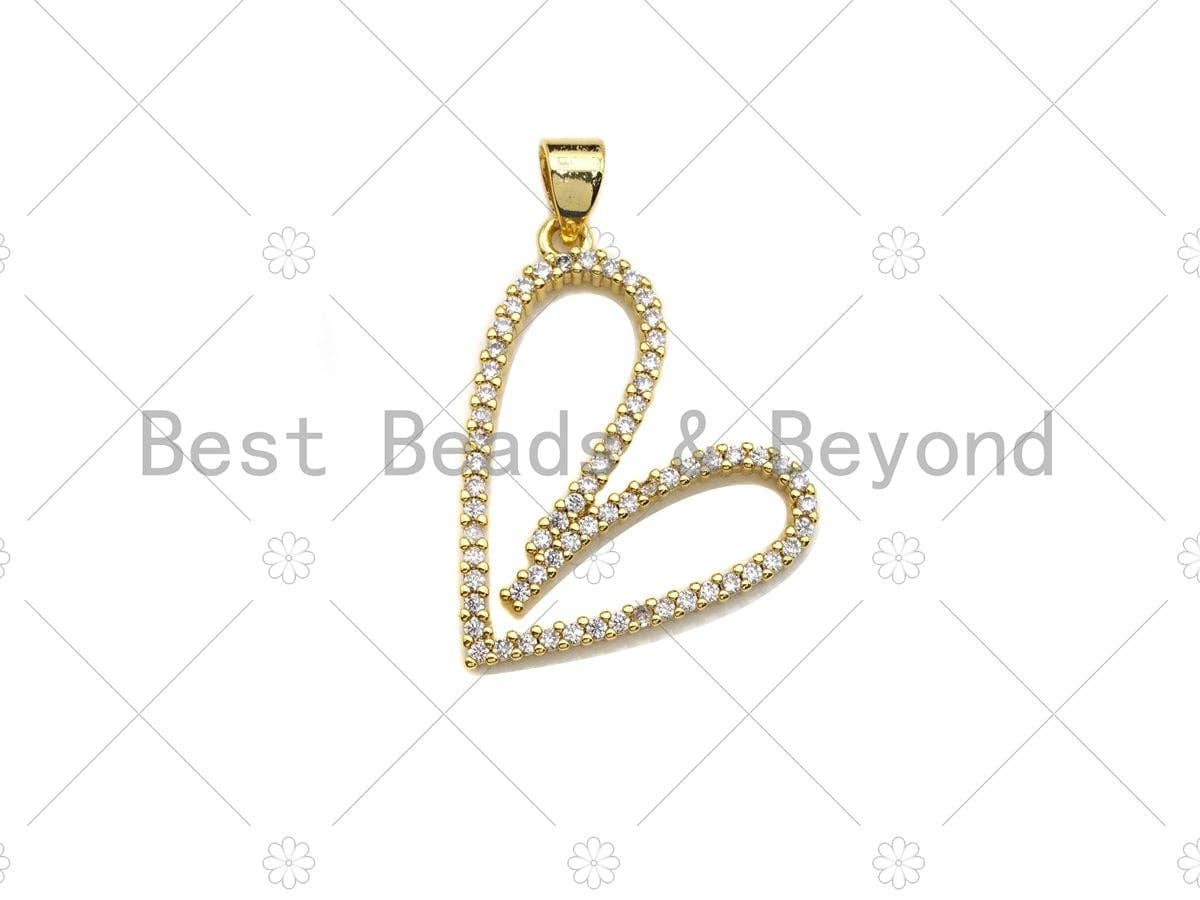 18K Gold Finish Large Heart Shape Pendant,Heart Charm, Heart Pave Pendant, Gold plated, 21x25mm, Sku#LK56