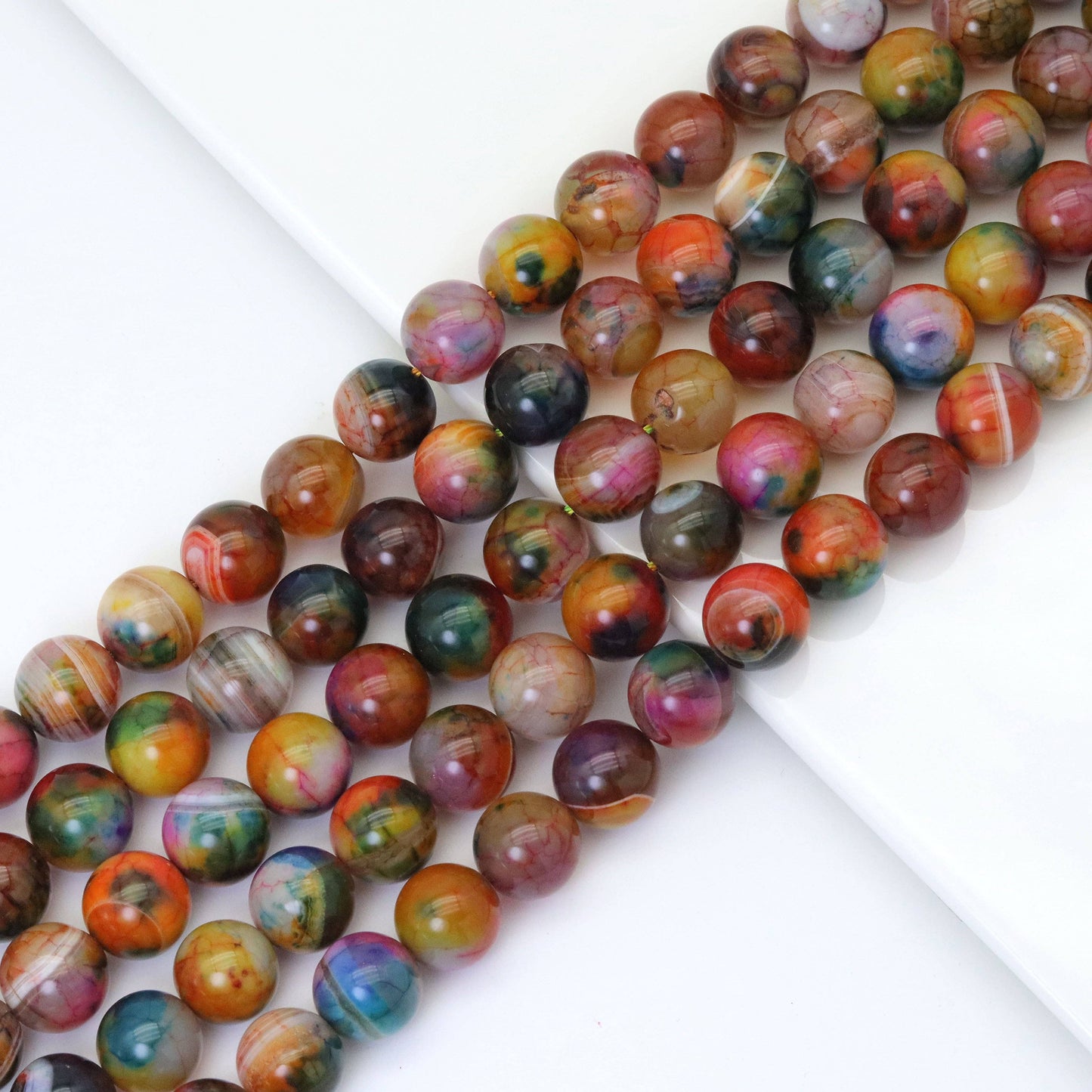 14mm Orange Green Agate Round Smooth Beads, Sku#U1847
