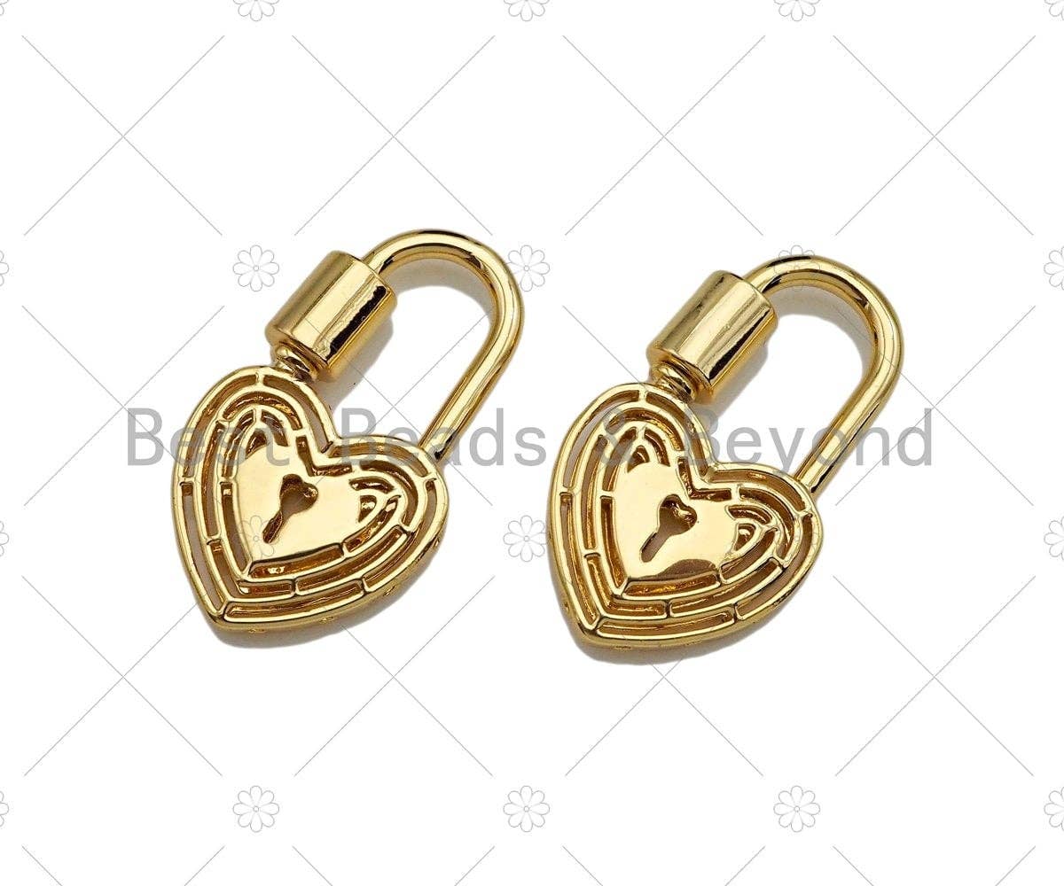 18K Gold Key Heart Lock Clasp, Gold Heart Shape Clasp, Chain Clasp, Lock clasp, Fancy Lock pendant, 16x28mm,sku#K145