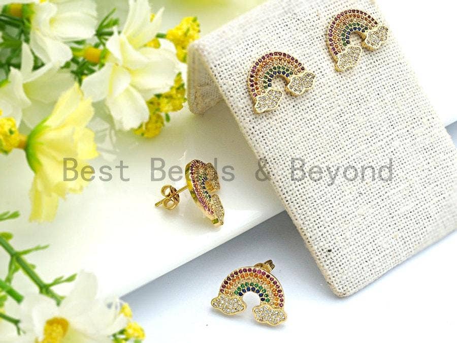 CZ Rainbow With Cloud Stud Earring, Sku#J93