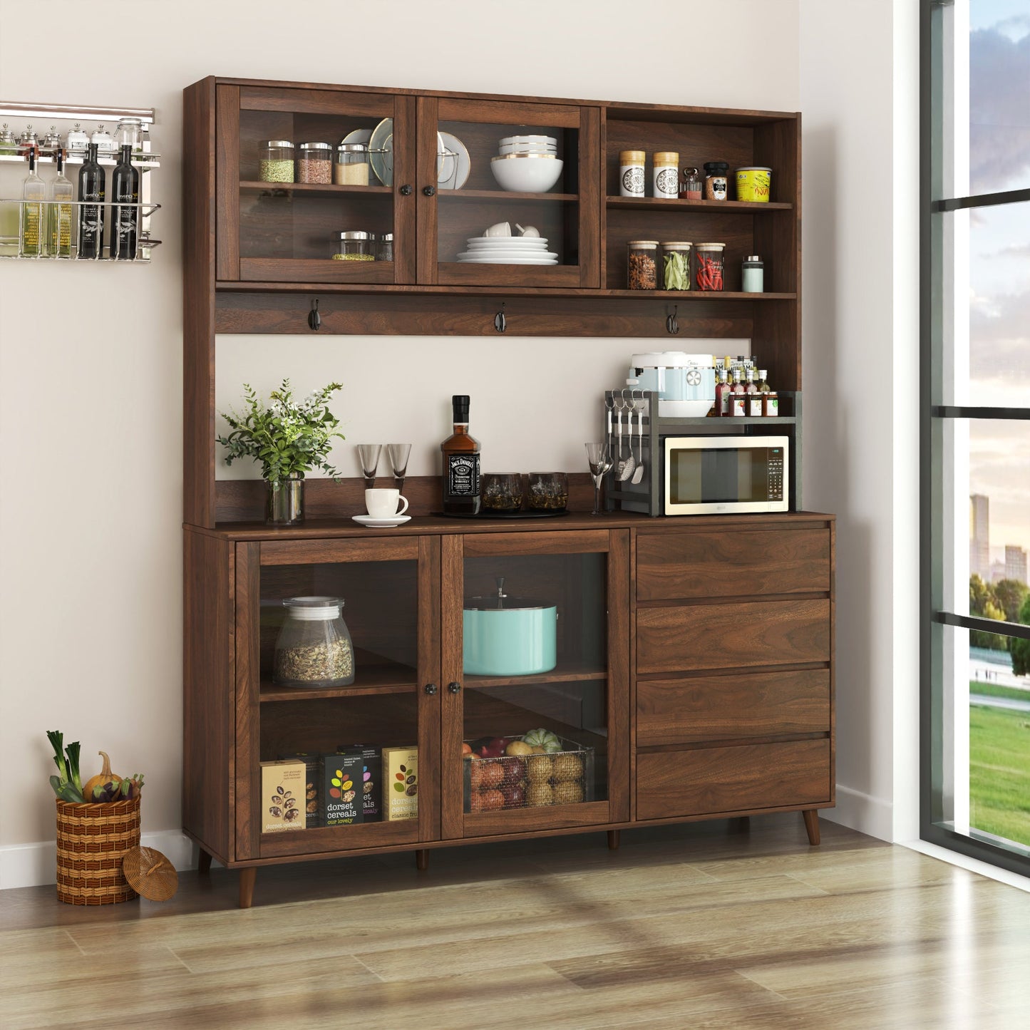 63" W Large Kitchen Hutch Cabinet