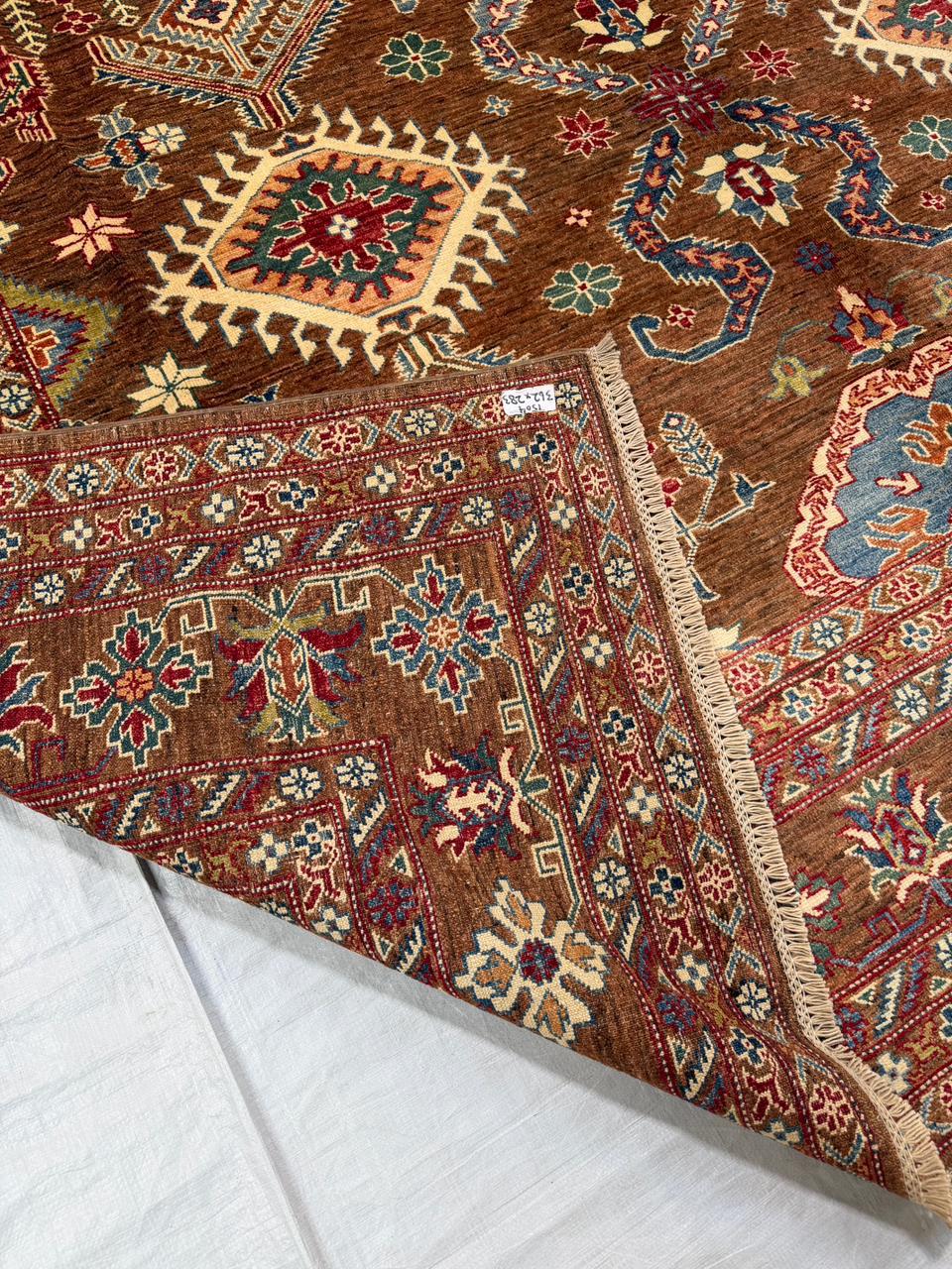 Hand-Knotted Vegetable Dye Kazak Rug from Pakistan,  9' 3" x 12'