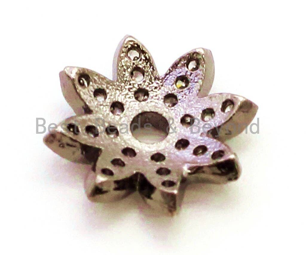 CZ Micro Pave Flower Bead Cap, Cubic Zirconia Bead Cap, 11x2mm, 8x2mm, 2pcs/6pcs sku#G90