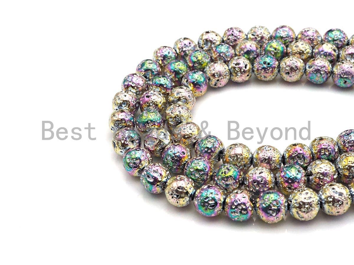 NEW COLOR!!! Silver Rainbow Plated Lava Round Beads,8mm/10mm/12mm Lava Beads, Plated Lava Beads, 15.5" Full Strand, sku#U872