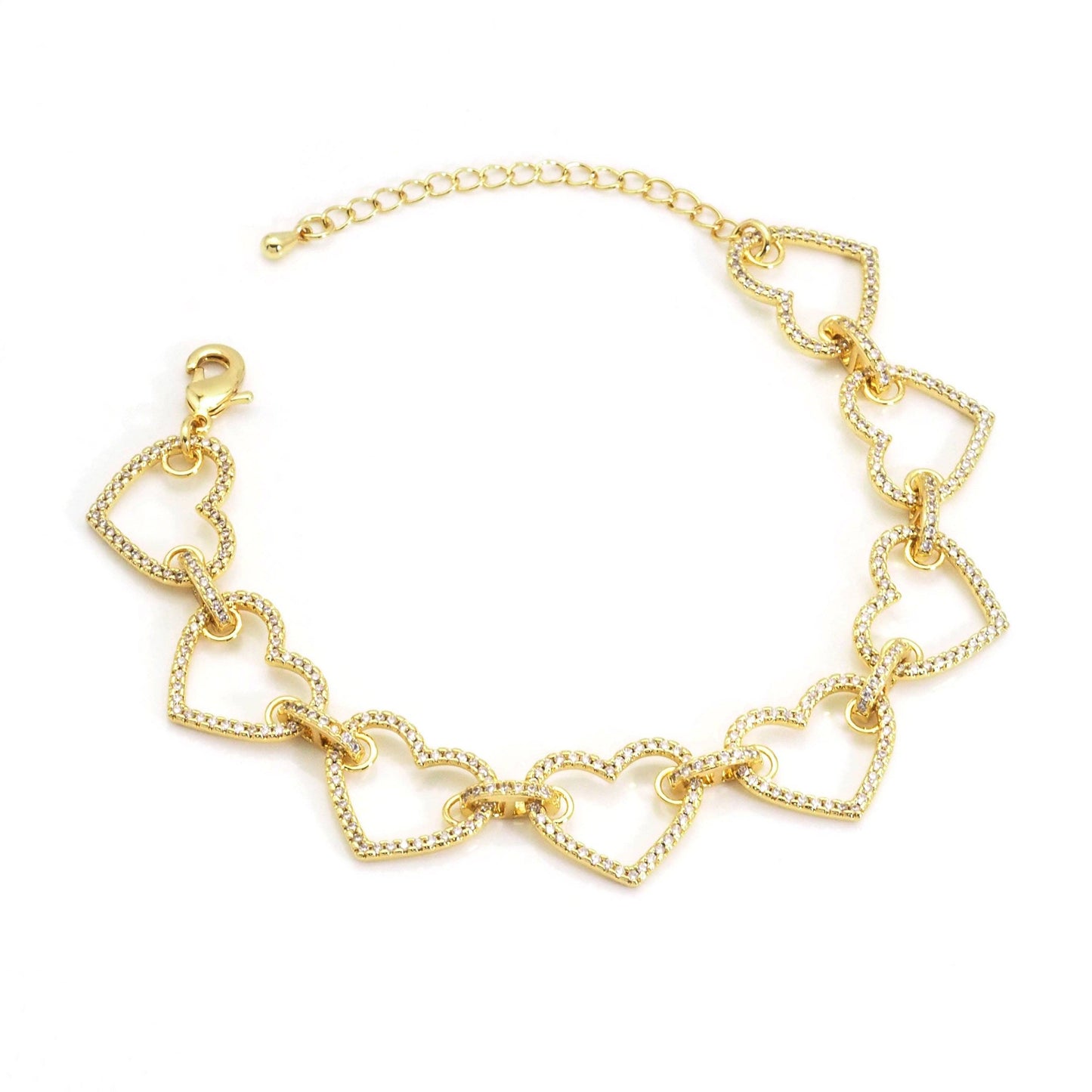 Clear CZ Gold Heart Link Chain Adjustable Necklace,sku#LX237
