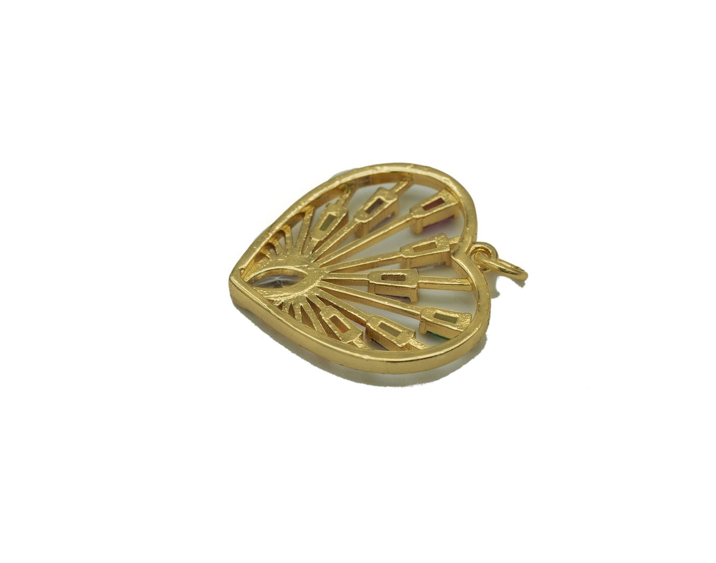 Trapezoid CZ on Hollow Out Heart Charm, Sku#F1487