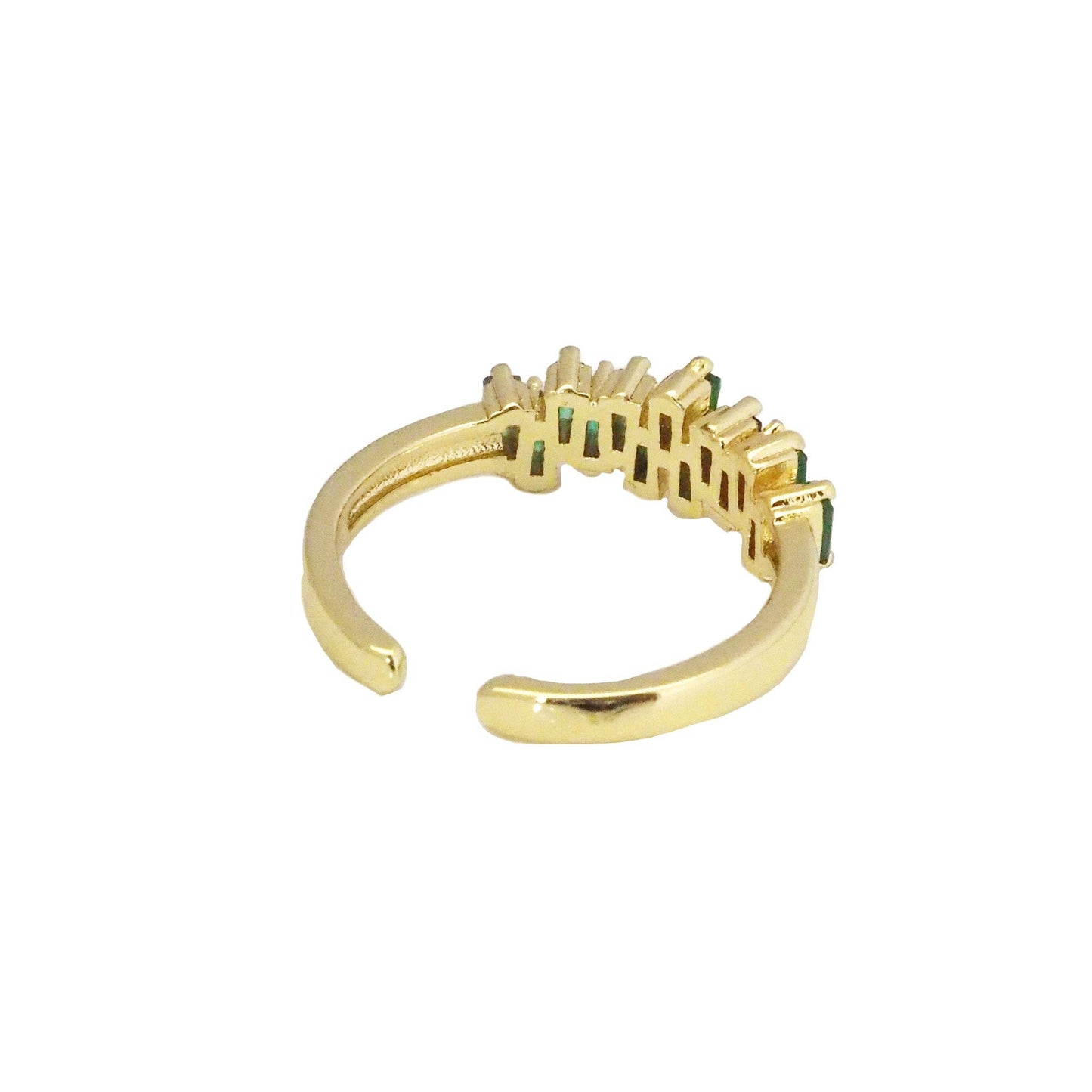 Gold Clear Green Baguette CZ Adjustable Ring, Sku#LK807