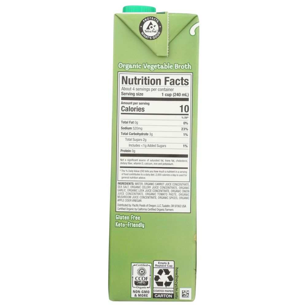 PACIFIC FOODS Organic Vegetable Broth - 32oz | USDA Certified, Non-GMO