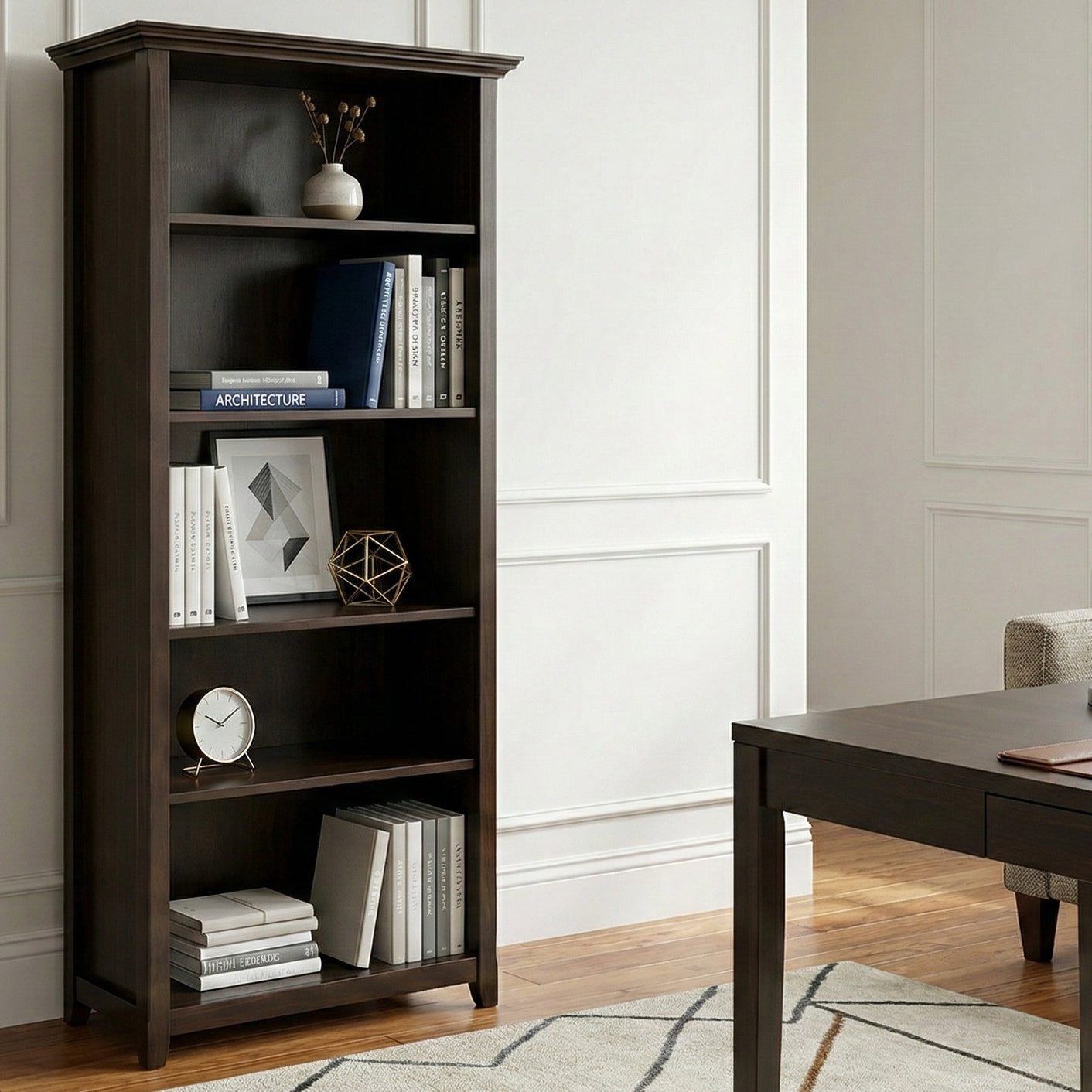 Amherst 30 Inch Solid Wood 5 Shelf Bookcase in Hickory