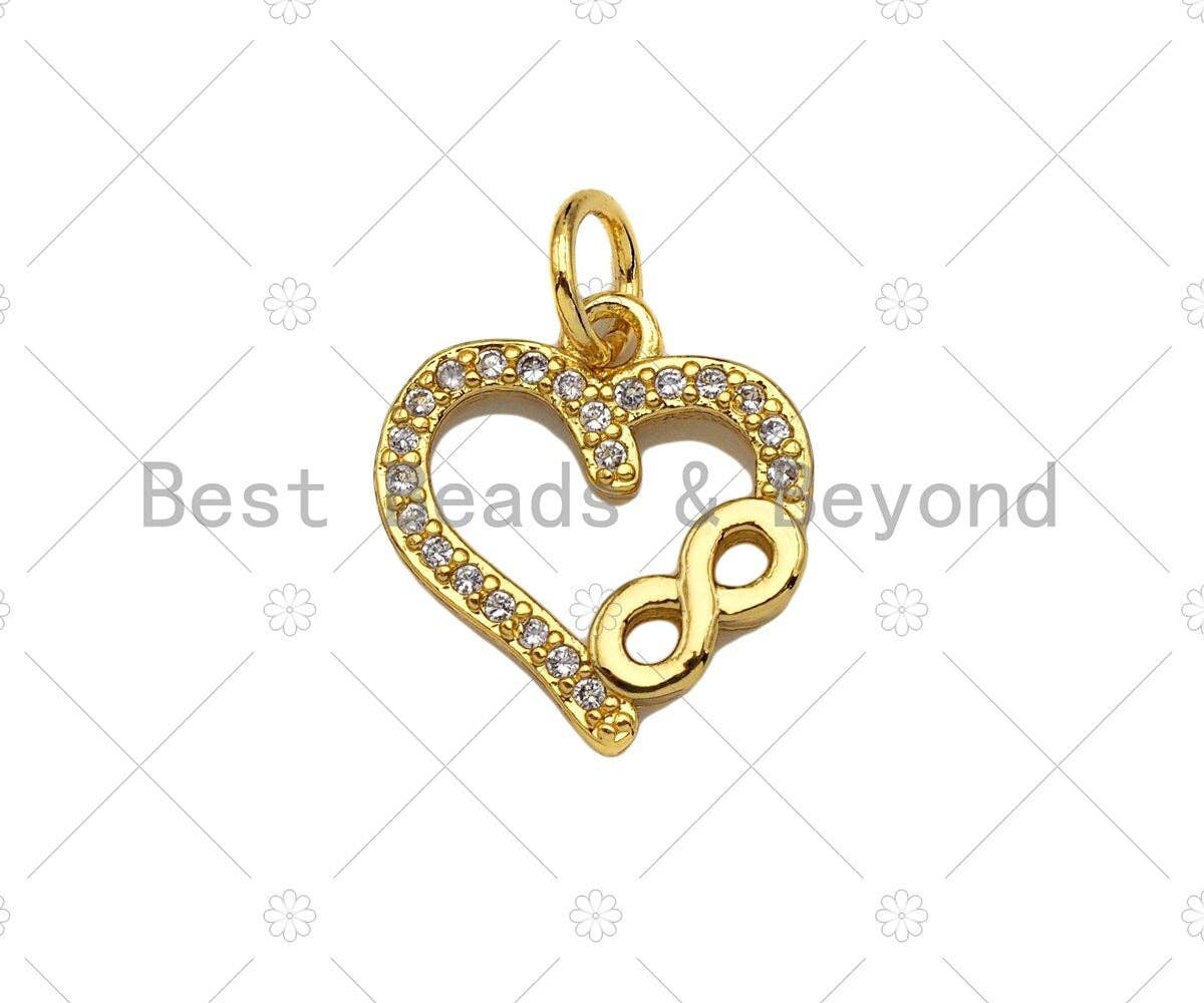 CZ Micro Pave Infinity On Heart Shape Pendant/Charm,Cubic Zirconia Heart Charm, Necklace Bracelet Charm Pendant,12x13mm, Sku#LK236