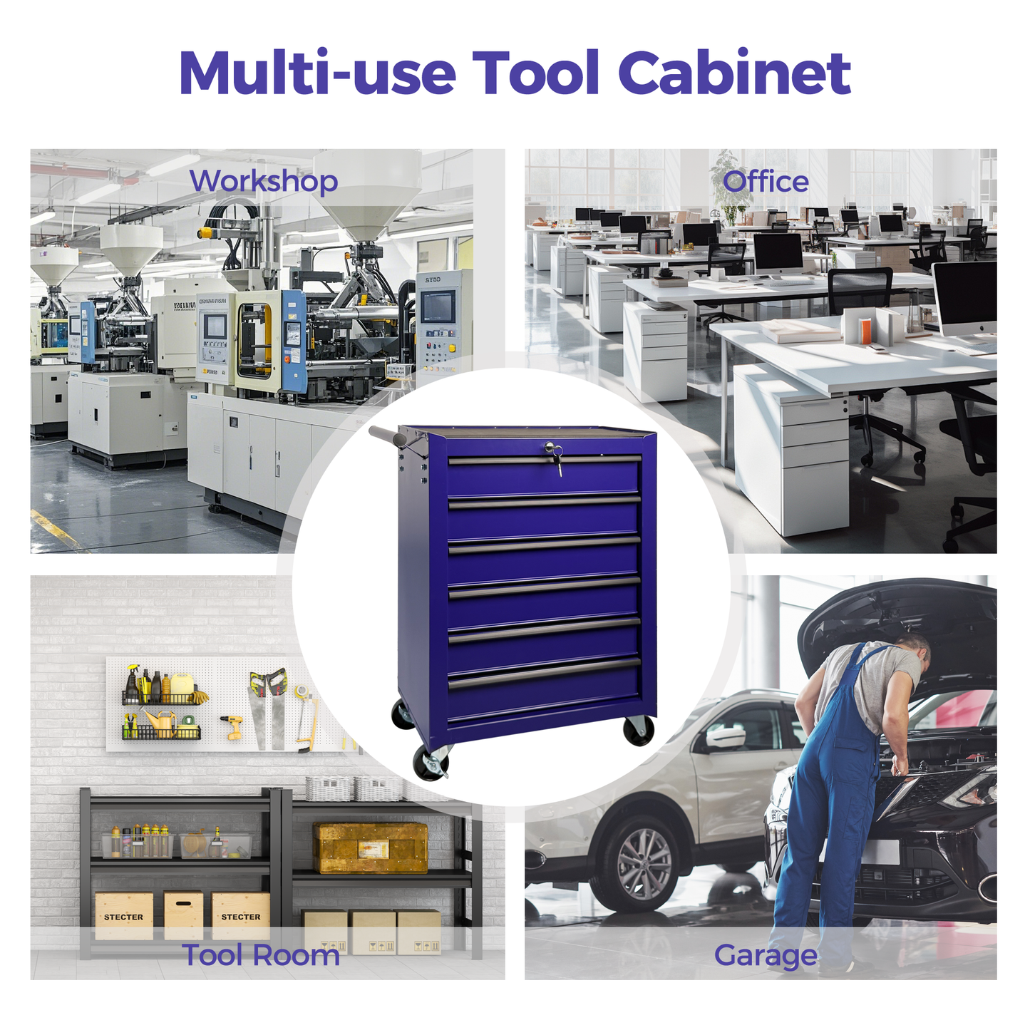 Rolling Metal Tool Chest with 6 Drawers - Purple