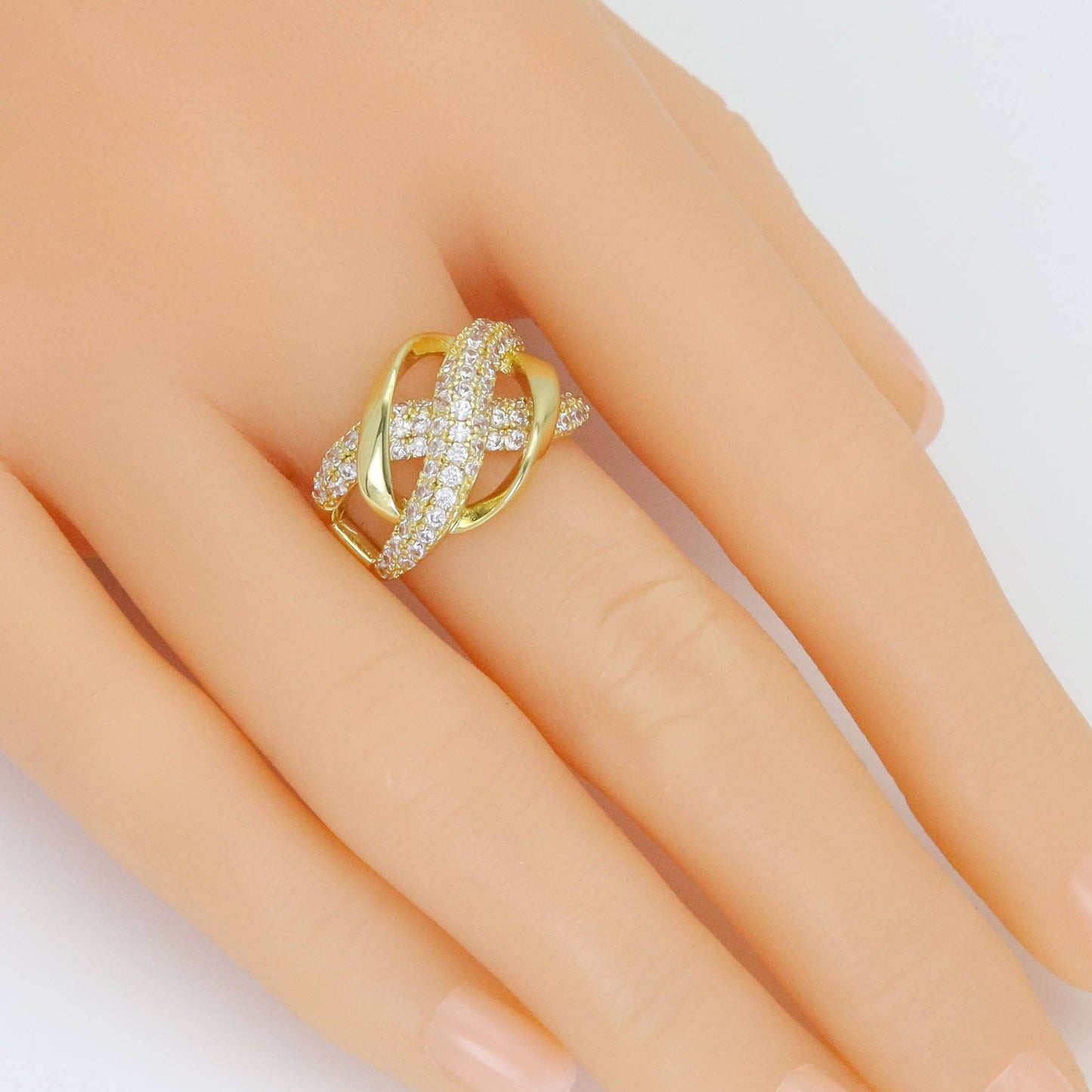 CZ Twisted Criss Cross Oval Adjustable Ring, Sku#A323