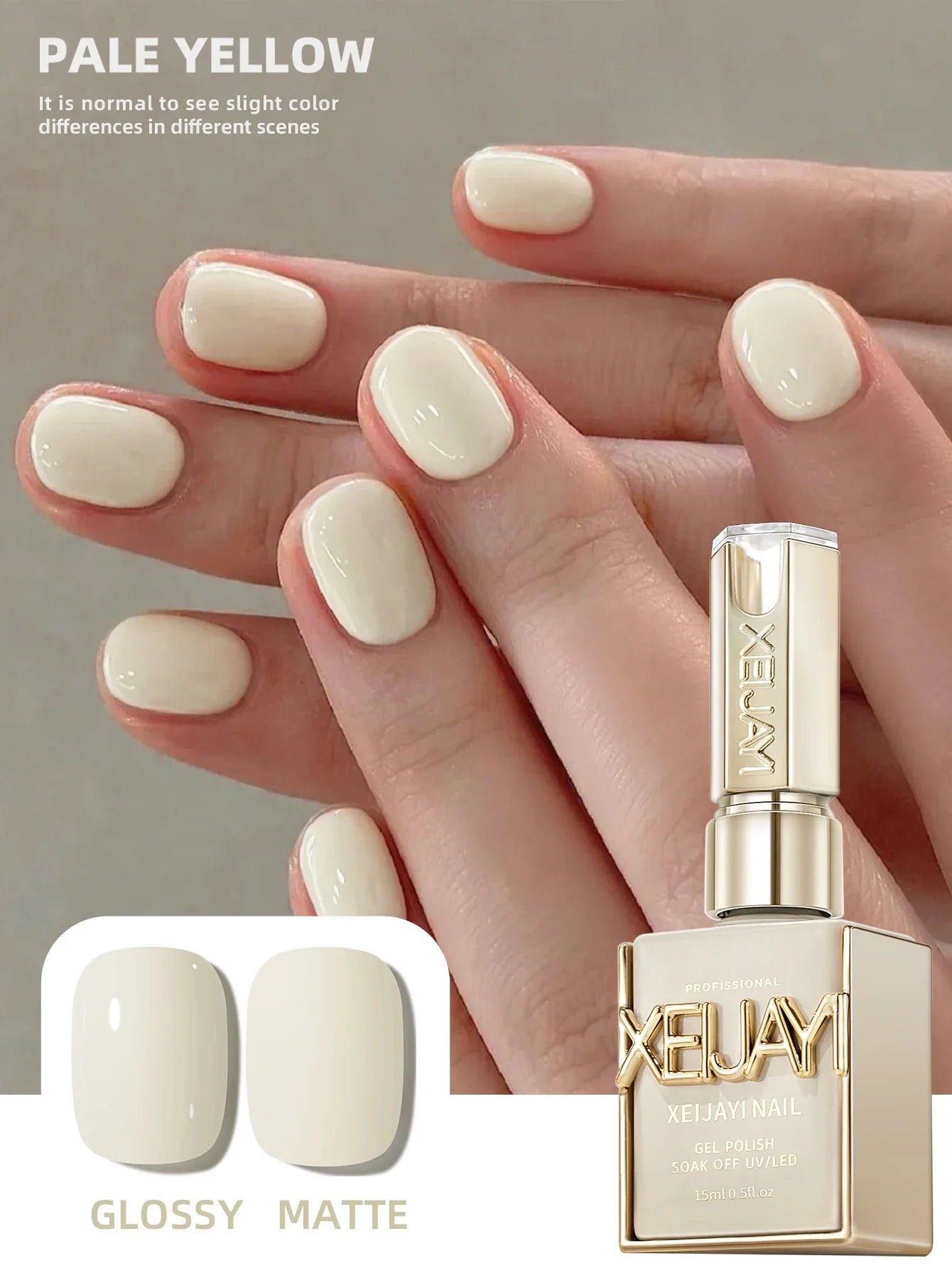 Hassleless 1 Bottle (15ml) Pale Yellow Solid-Color Nail Gel — Simple, Beginner-Friendly Soak-Off Gel Polish, Suitable for All Se
