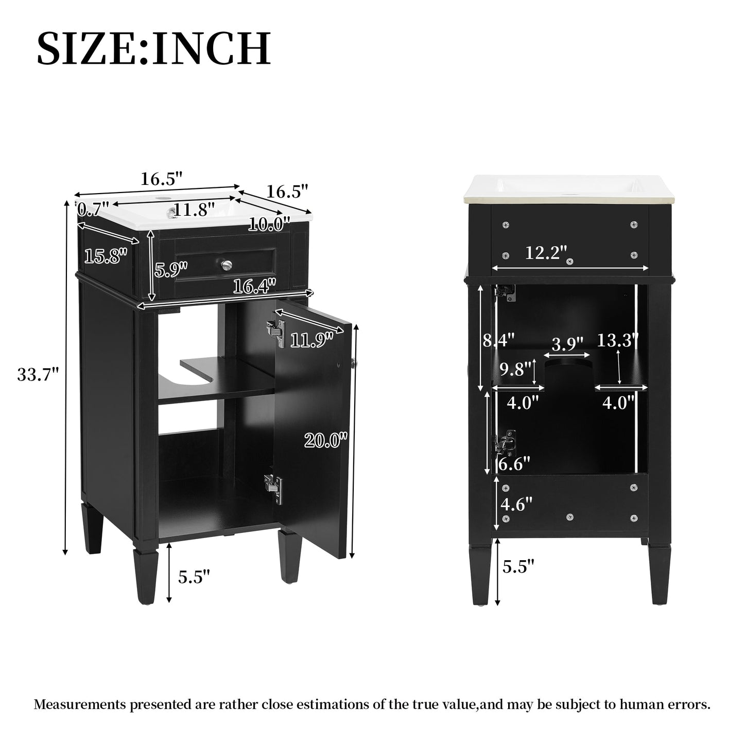 16-Inch Bathroom Vanity with Ceramic Sink