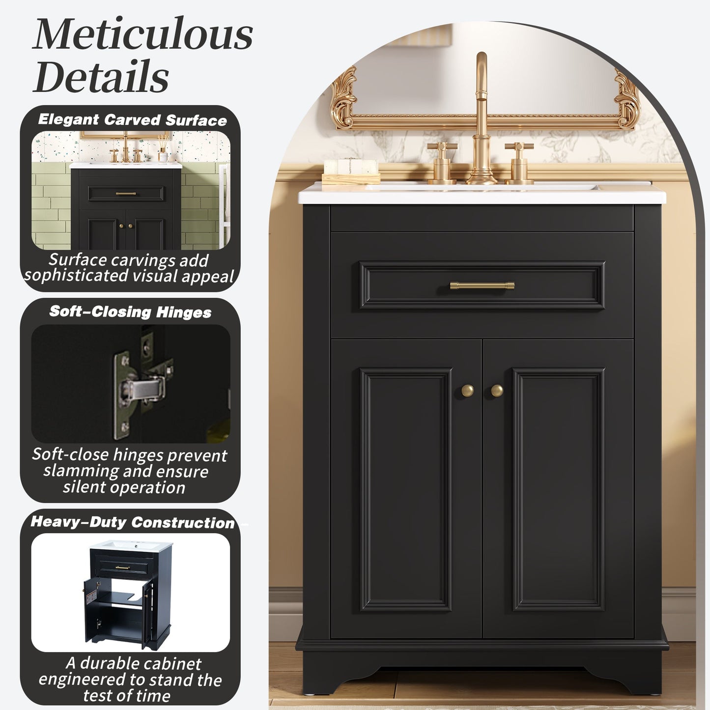 24" Bathroom Vanity with Integrated Ceramic Sink
