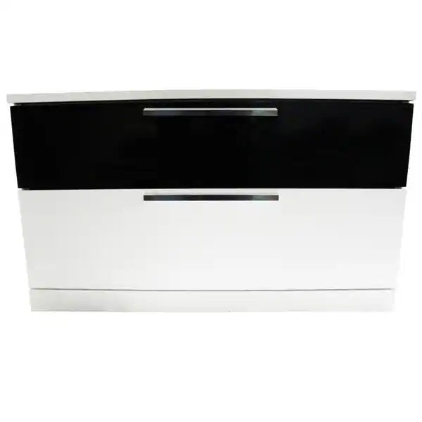 Modern Bedroom 2-Drawer Nightstand, White/Black Lacquer Finish