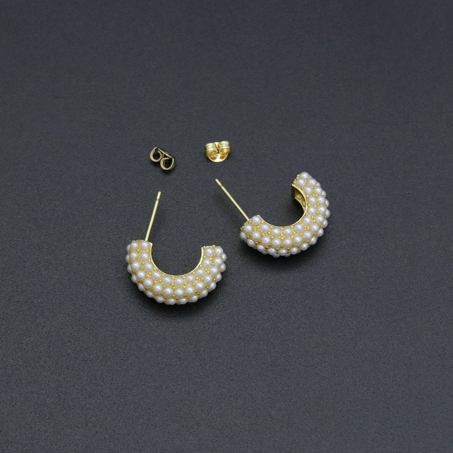 Multiline Pearl C Hoop Earrings, Sku#A291