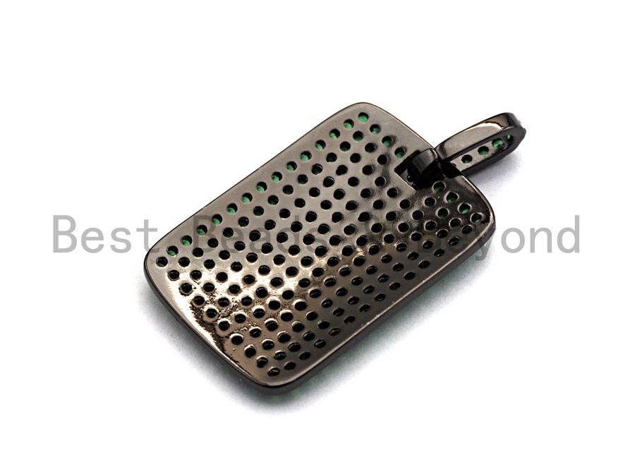 Green CZ Micro Pave Rectangle Tag Pendant/Charm, Cubic Zirconia Pendant, Pave Dog Tag, 18x27mm, sku#X49