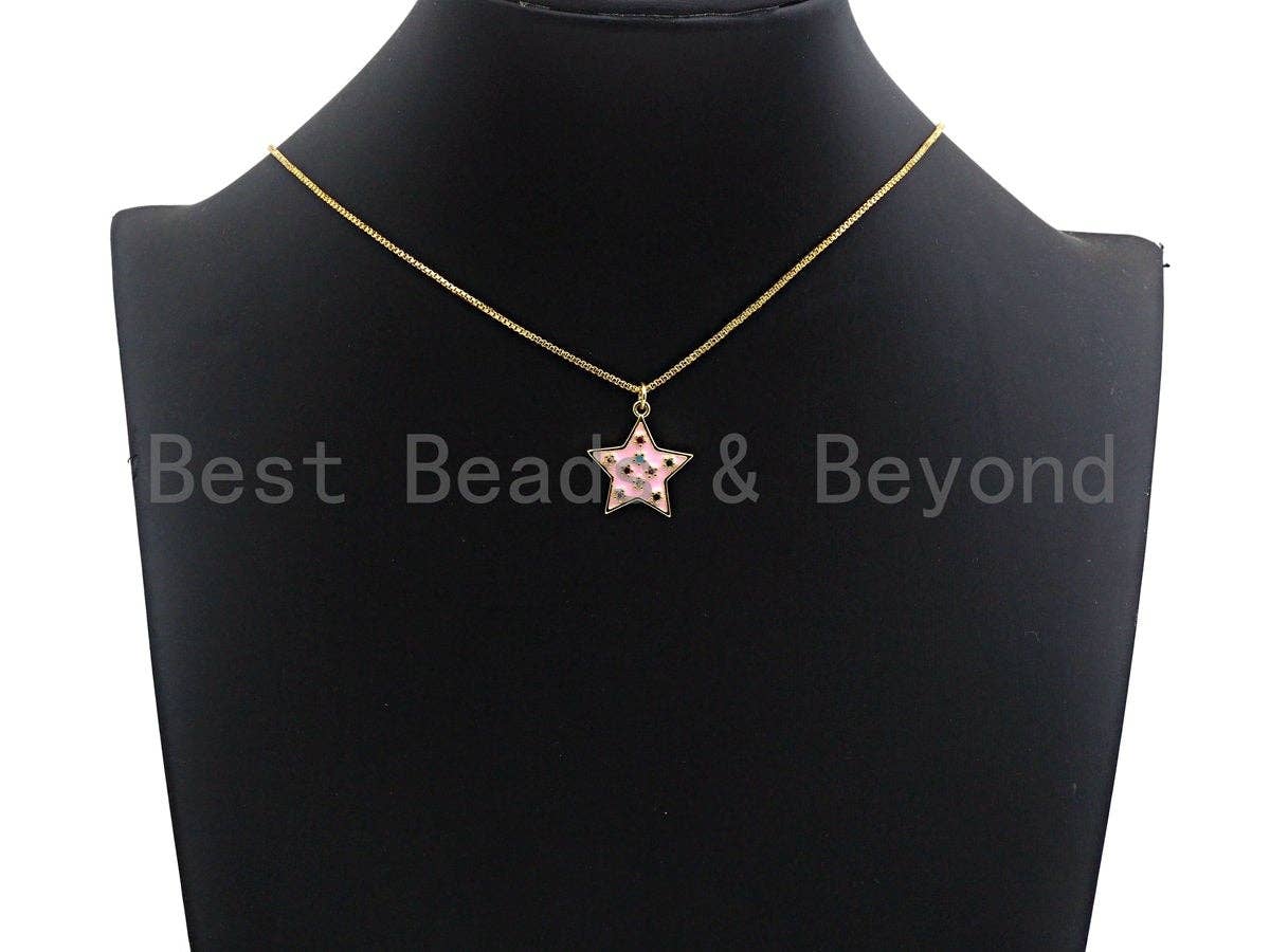 Colorful CZ on Star Enamel Pendant, Star Enamel Charm Pendant, White/Black/Blue/Red/Pink/Turquoise Star,20x21mm,sku#F934