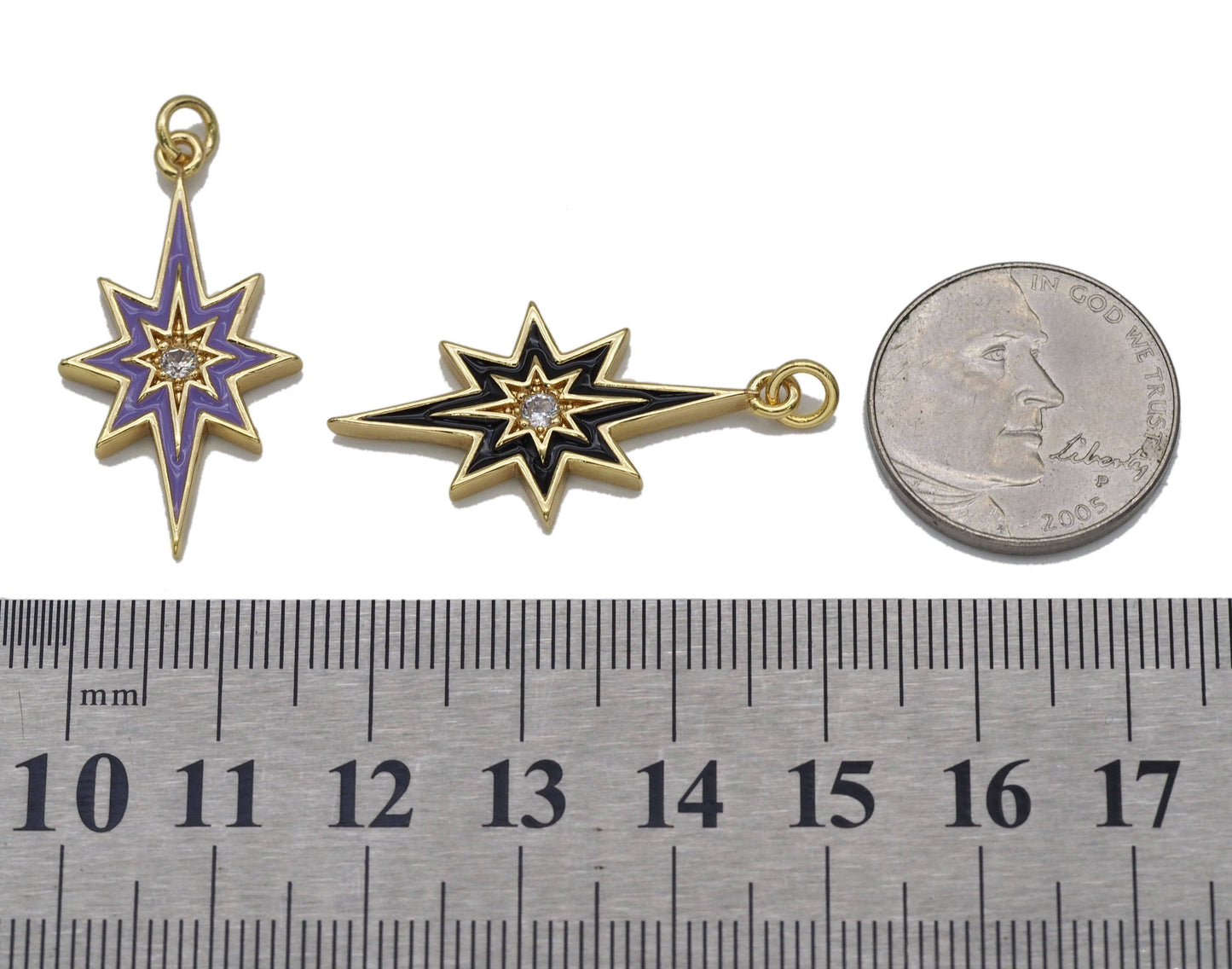 Gold CZ Enamel North Star Charm, Sku#L710