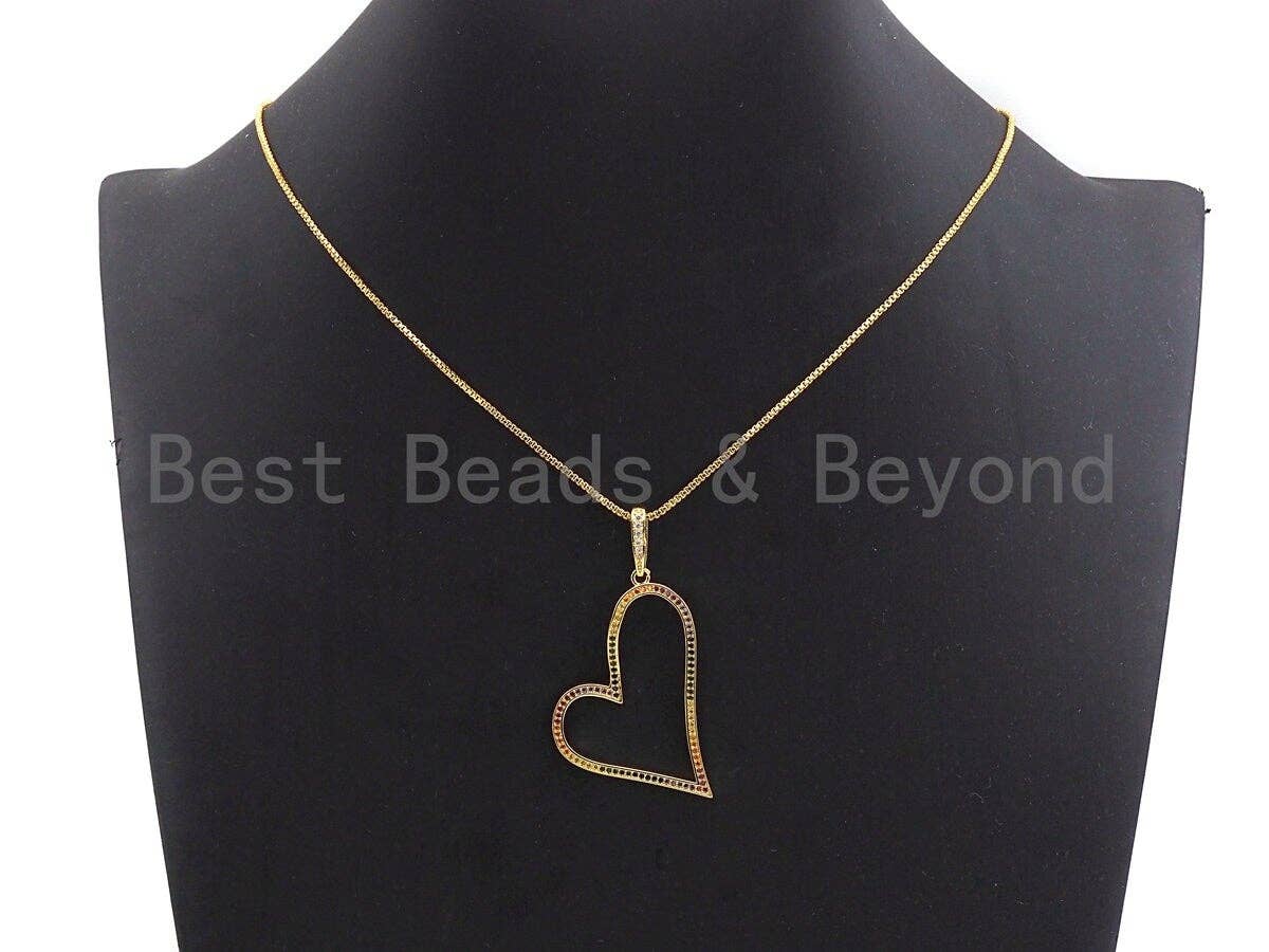 Colorful CZ Micro Pave Open Heart Shape Pendant, Cz Pave Bracelet Necklace Pendant in Gold Finish,35x38mm, sku#F905