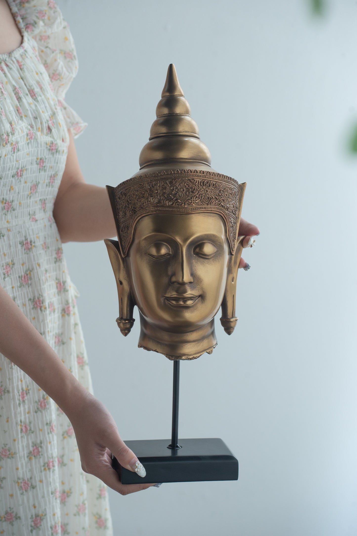 7x7.5x19.7" Buddha Statue Head On Stand