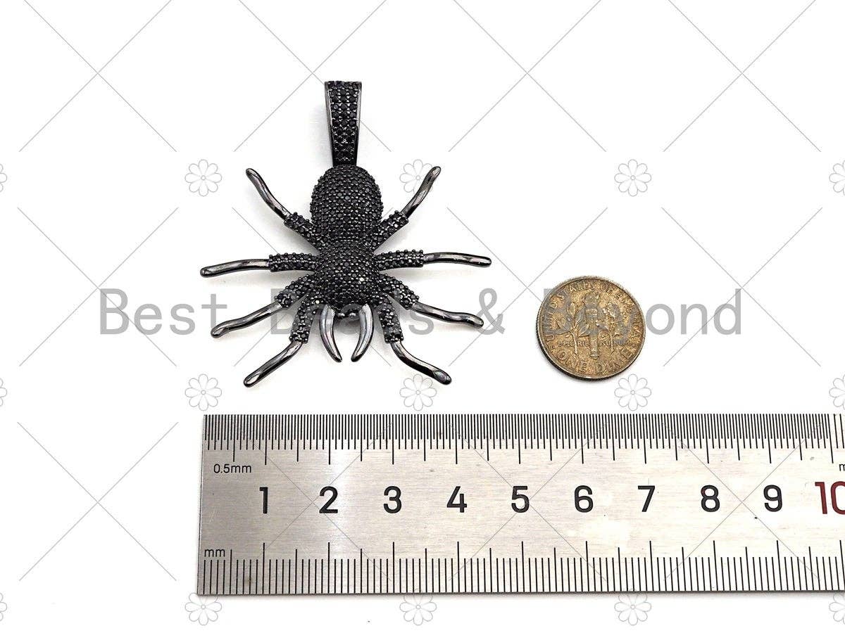 CZ Micro Pave Spider Shaped Pendant/Charm, Cubic Zirconia Pendant Charm, Focal Spider Charm, Halloween Charm, 40x47mm,Sku#L380