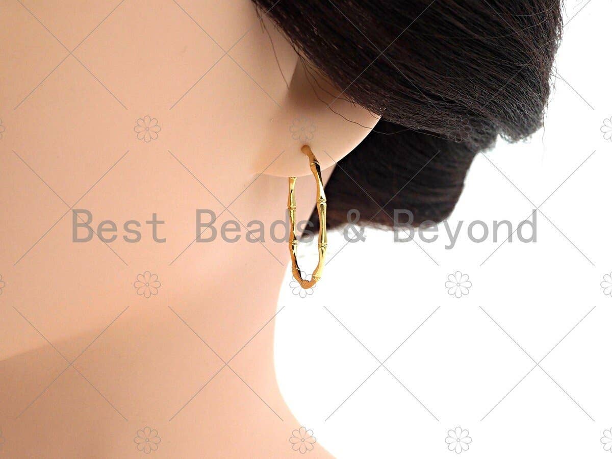 Gold Bamboo Hoop Earrings, Sku#J314