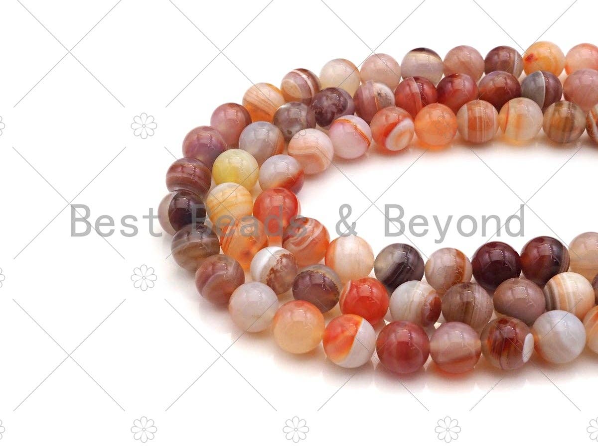 Natural Milky Peach Color Banded Agate Beads, 6mm/8mm/10mm/12mm Round Smooth Agate , 15.5" Full Strand, Sku#UA110