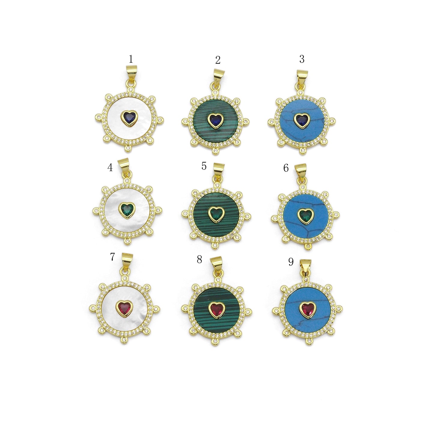 Spike Gemstone Pearl Coin with Heart Charm, Sku#LX299