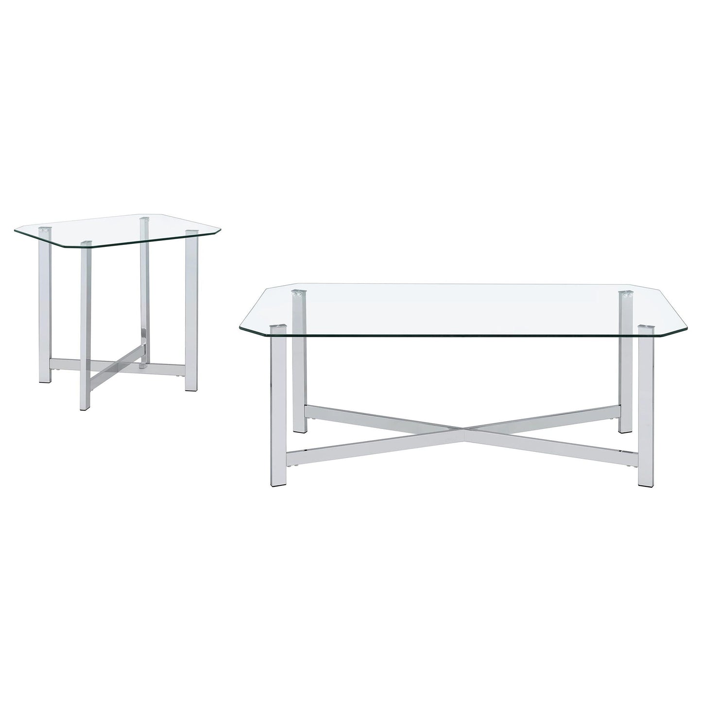 Cronin 2-piece Tempered Glass Top Coffee Table Set Chrome