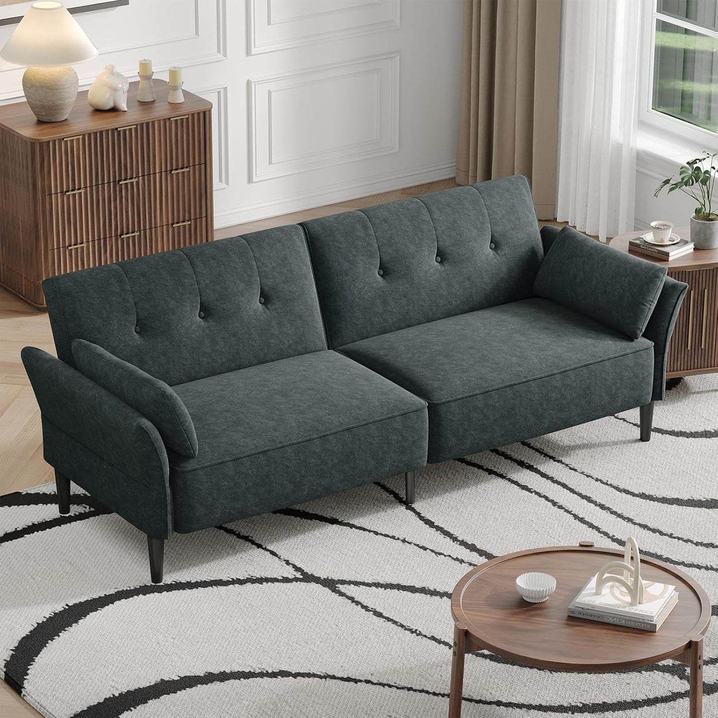 89 Inch Dark Gray Velvet Fabric Convertible SofaBed