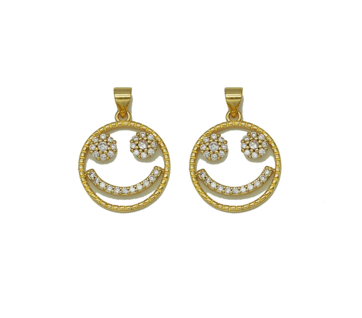 CZ Smiley Face on Hollow Out Round Charm, Sku#JL115