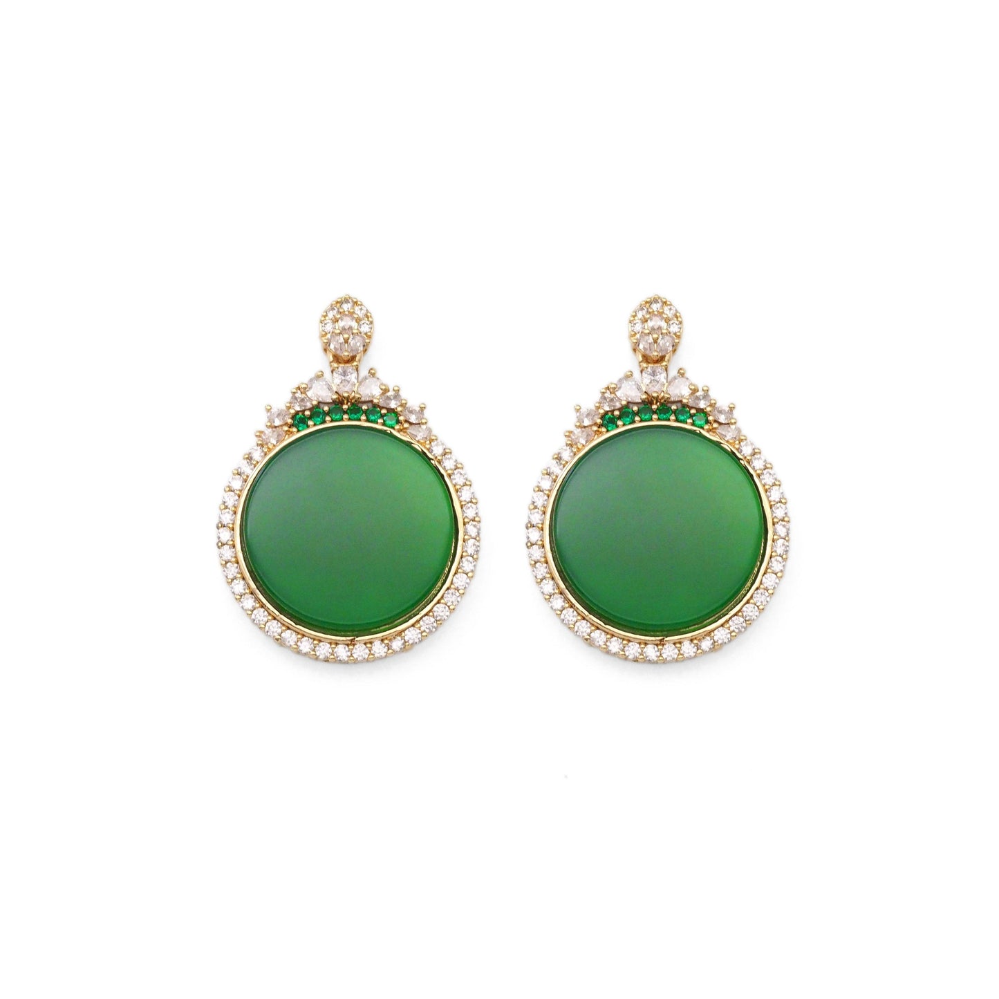 CZ Round Green Jade Pendant, Sku#LX346