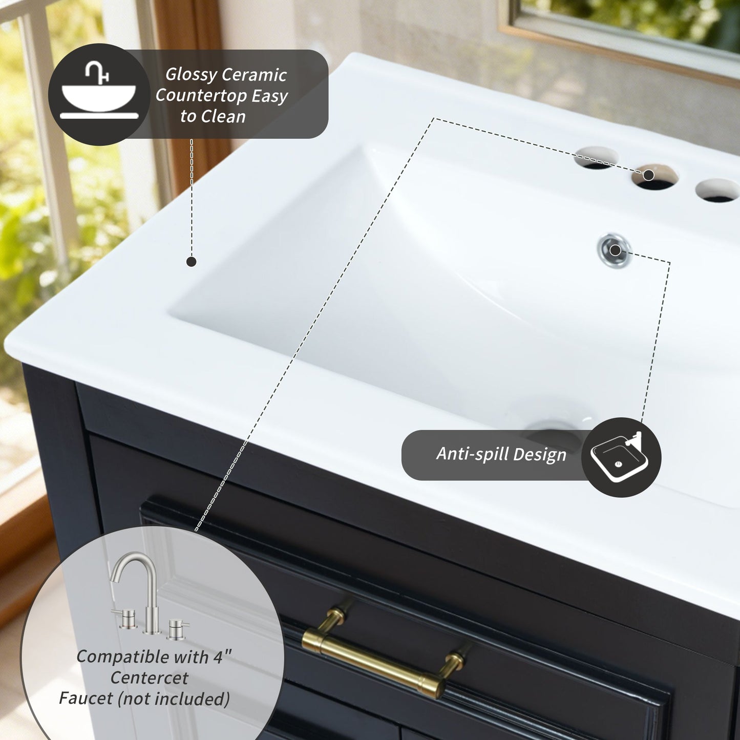 24" Bathroom Vanity with Integrated Ceramic Sink