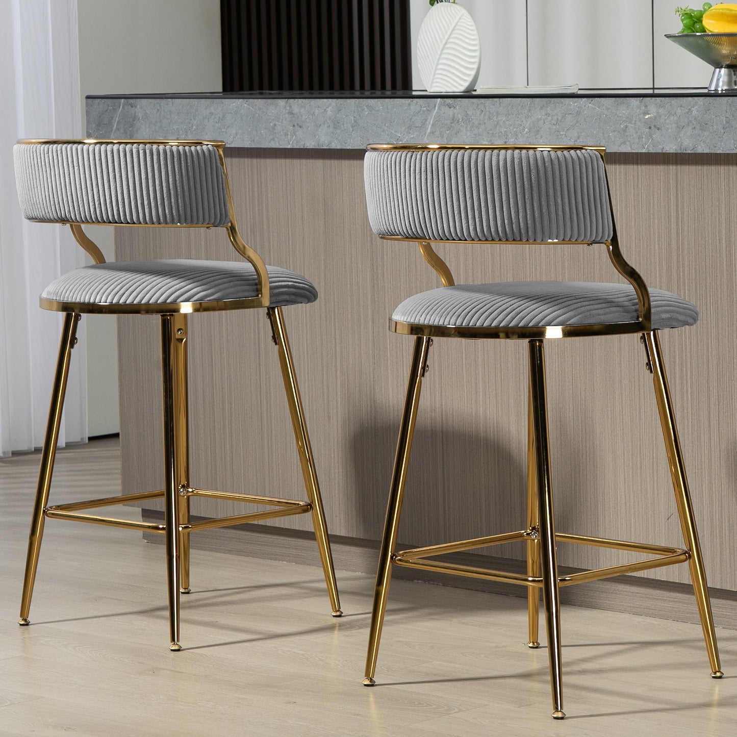 Set of 2, 26'' Counter Height Bar Stools - Grey