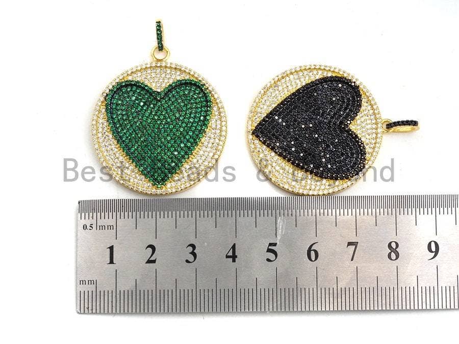 CZ Large Round With Heart Pendant, Sku#F689C