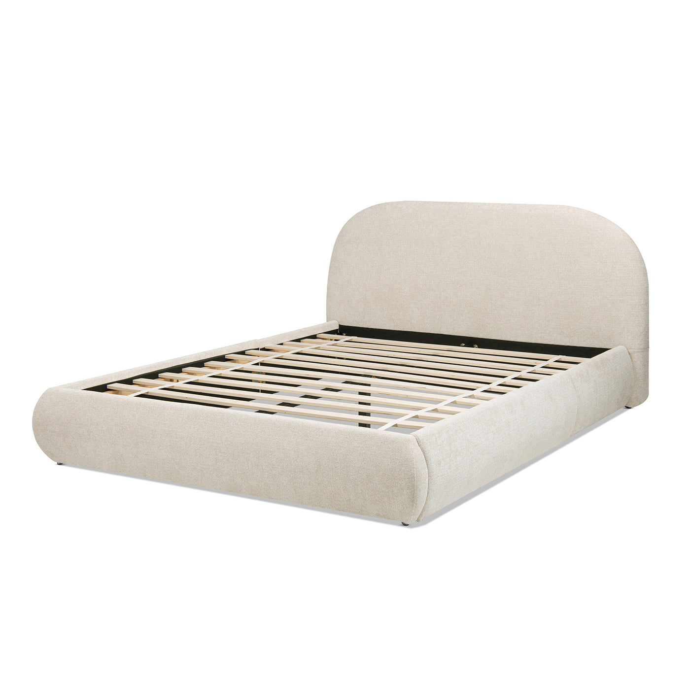 Archie Puffy Grounded Upholstered Platform Bed Queen, Oatmeal Light