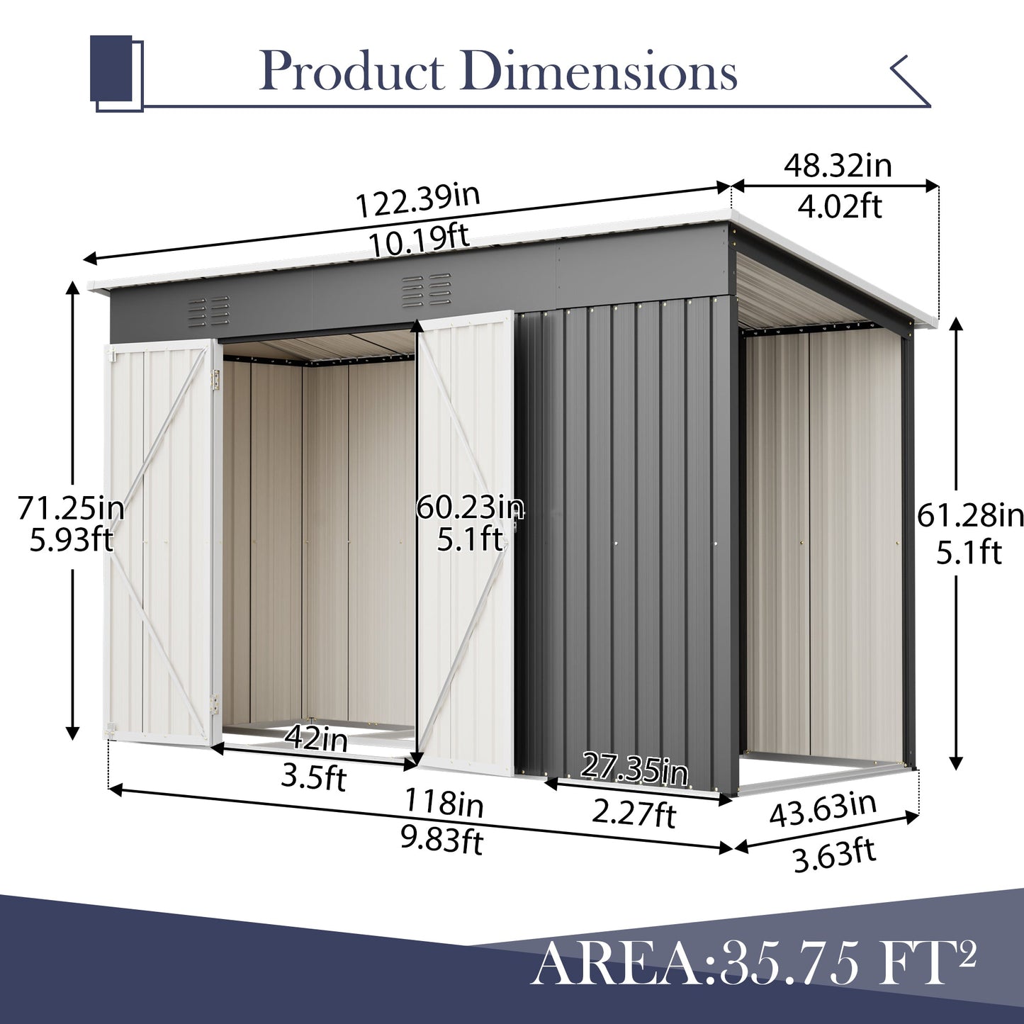 10'x4' Outdoor Metal Storage Shed