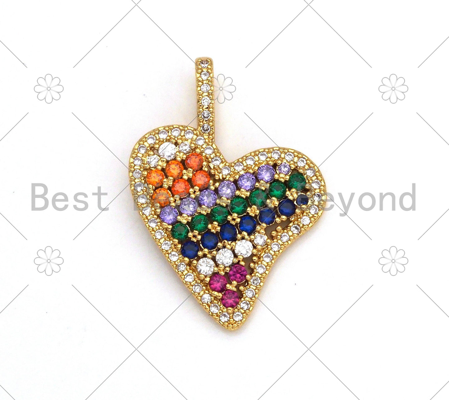 Colorful CZ Micro Pave Heart Charm/Pendant,  18K Gold Filled Heart Shape Charm, Heart Pave Pendant, 23x21mm, Sku#LK370