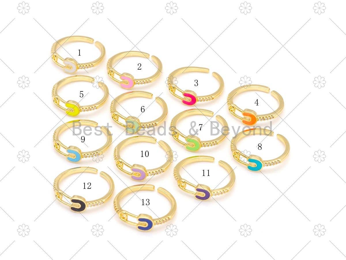 Colorful Enamel Safety Pin Shape Adjustable Ring